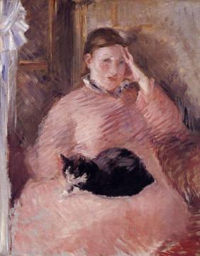 Woman with a Cat, Portrait of Madame Manet Artwork by Edouard Manet