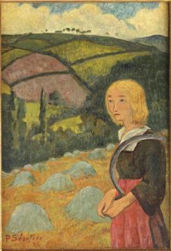 Young Breton Girl and Haystacks Artwork by Paul Serusier