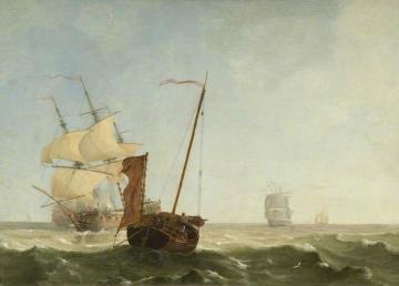Sea Piece with War Vessels Artwork by Charles Martin Powell
