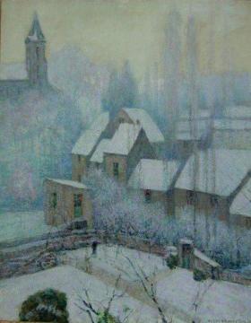 Les Toits de Murol sous la Neige, Matin de Givre Artwork by Victor Charreton