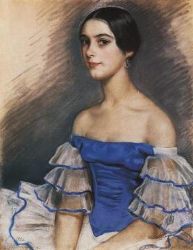 Portrait of N. Geidenreich in Blue Artwork by Zinaida Serebriakova