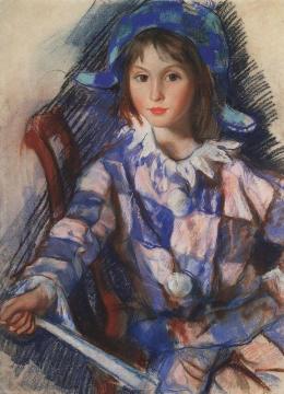 Tata in the costume of Harlequin Artwork by Zinaida Serebriakova