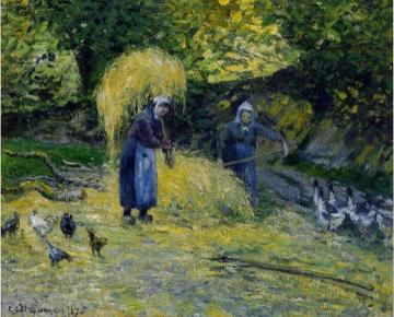 Peasants Carrying Straw, Montfoucault Artwork by Camille Pissarro