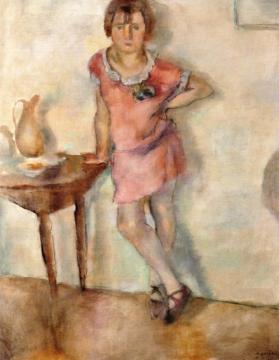 Little Girl with a Red Ribbon Artwork by Jules Pascin