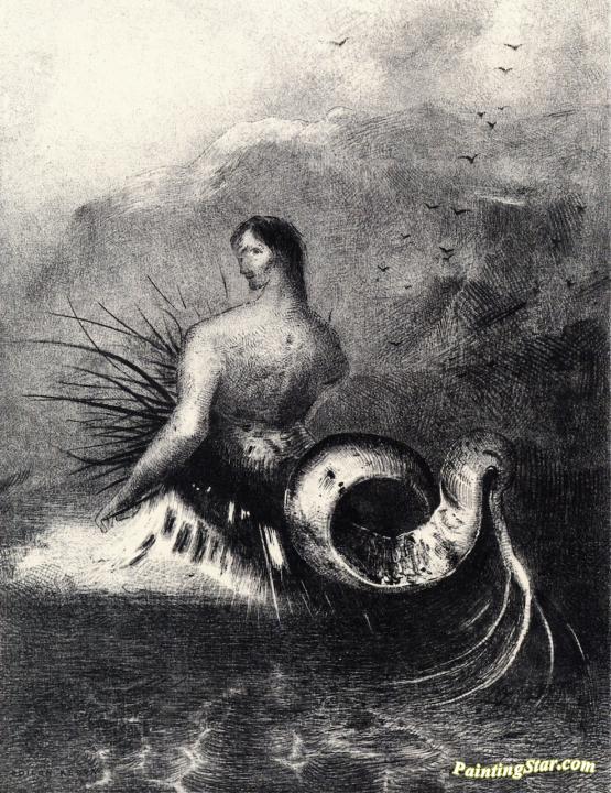 The Siren Arises out of the Waters, Clothed in Thorns Artwork by Odilon Redon