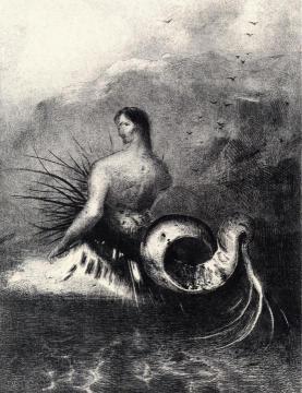 The Siren Arises out of the Waters, Clothed in Thorns Artwork by Odilon Redon