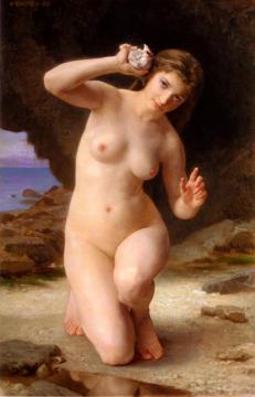 Woman with Seashell Artwork by William Adolphe Bouguereau