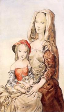 Motherhood with Cat Artwork by Tsuguharu Foujita