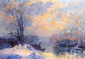 The Small Branch of the Seine at Bas Meudon, Snow and Sunlight Artwork by Albert Lebourg