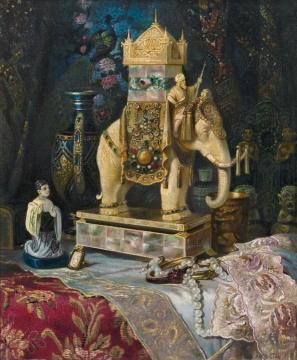 Still Life with Ivory Elephant Artwork by Ludwig Augustin