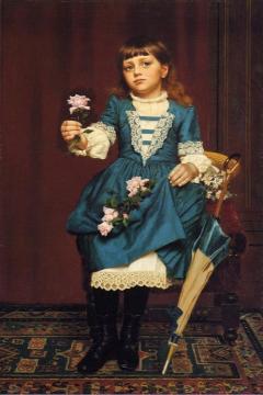 Daisy McComb Holding a Pink Rose Artwork by John George Brown