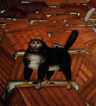 Cat On The Roof Artwork by Fernando Botero