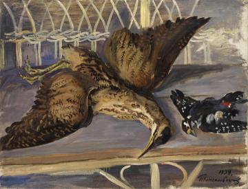 Still Life with Bittern and Woodpecker Artwork by Pyotr Konchalovsky