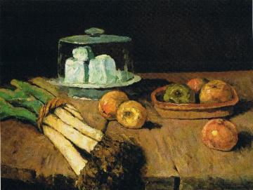 Still Life with leeks bunch, apples and cheese Artwork by Carl Eduard Schuch