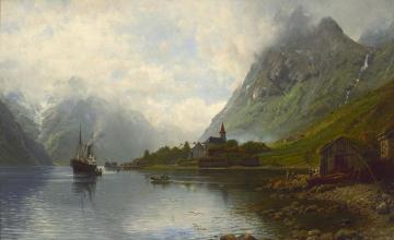 The steamer in Nærøyfjord Artwork by Anders Monsen Askevold