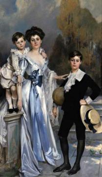 Portrait of a mother with her children in the garden Artwork by Francois Flameng