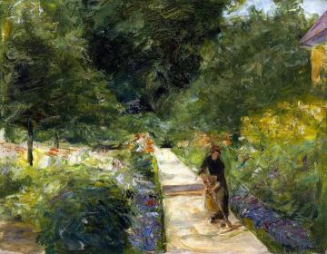 The Cutting Garden in Wannsee toward the West, with a Woman Gardener on the Path Artwork by Max Liebermann