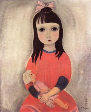 LIttle Girl with Doll Artwork by Tsuguharu Foujita