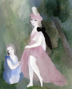 Woman in a Pink Hat and Girl Artwork by Marie Laurencin