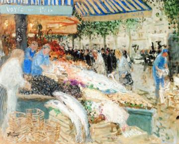 Fish Market Artwork by Pierre Eugène Montézin
