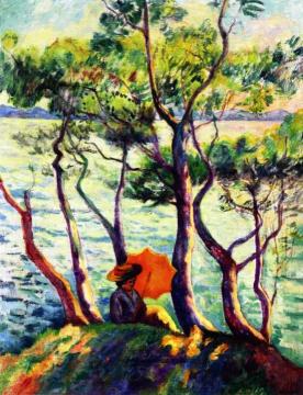 Jeanne with an Umbrella, Cavalière Artwork by Henri Manguin