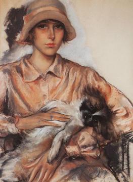 Portrait of I. Velan with a Dog Artwork by Zinaida Serebriakova