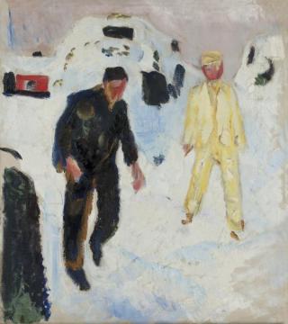 Black And Yellow Men In Snow Artwork by Edvard Munch