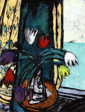 Still LIfe with Tulips and View of the Sea Artwork by Max Beckmann