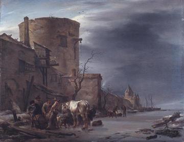 The city wall of Haarlem in the winter. Artwork by Nicolae Berchem
