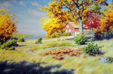 Farm in autumn landscape Artwork by Johan Krouthén