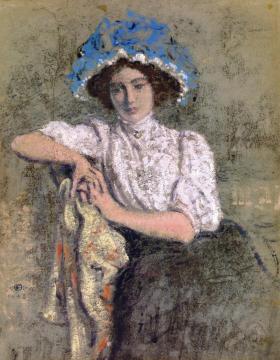 Seated Girl in a Blue Hat Artwork by Georges Lemmen