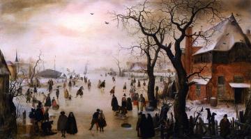 Winter Landscape With Skaters Near A Village Artwork by Hendrick Avercamp