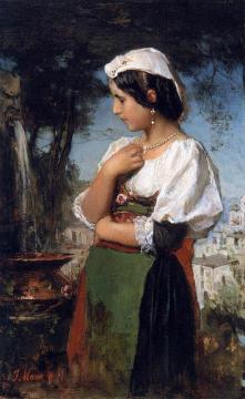 Italian Girl At A Fountain Artwork by Jacob Maris
