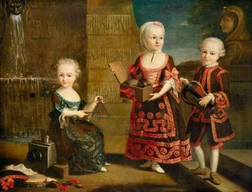 A Girl With A Marmoset In A Box, A Girl With A Triangle Sitting, And A Boy With A Hurdy-gurdy Artwork by François-Hubert Drouais