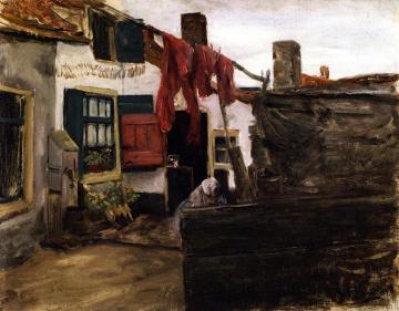 Corner of a Dutch Village with Washing Hung up to Dry Artwork by Max Liebermann