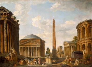 Roman Capriccio: The Pantheon And Other Monuments Artwork by Giovanni Paolo Pannini