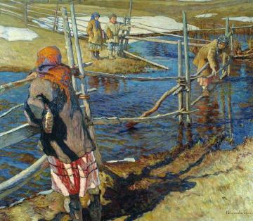 Crossing the Stream Artwork by Nikolai Petrovich Bogdanov-belsky