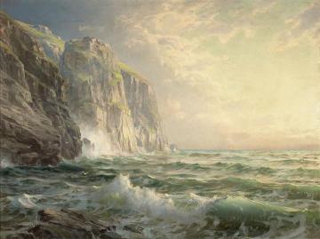 Rocky Cliff With Stormy Sea, Cornwall Artwork by William Trost Richards