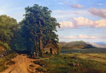 Two Figures On A Country Road Next To A Cottage Artwork by Louis Remy Mignot