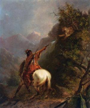 Indian Shooting a Cougar Artwork by Alfred Jacob Miller