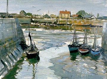 Fishing Boats on the Mud, Honfleur, France Artwork by Edward Brian Seago