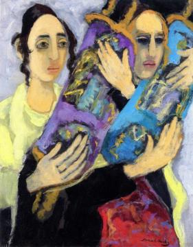 Two Boys Carrying Torahs Artwork by Mané-Katz