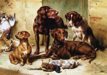 Hunting dogs with prey Artwork by Carl Reichert