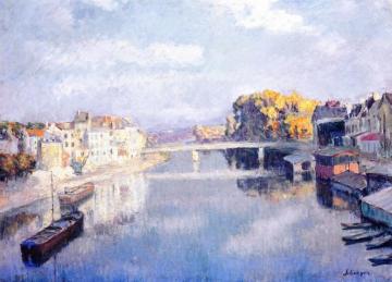 Lagny, the Bridge and Laundry Boats on the Marne Artwork by Henri Lebasque