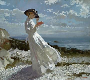 Grace reading at Howth Bay Artwork by Sir William Orpen