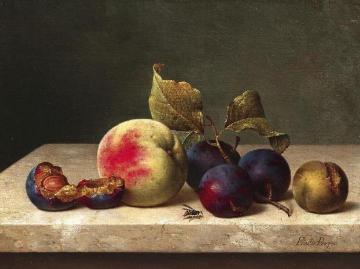 Still Life with Plums, Apricots and a Wasp Artwork by Emilie Preyer