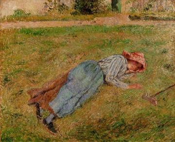 Resting, Peasant Girl Lying on the Grass, Pontoise Artwork by Camille Pissarro