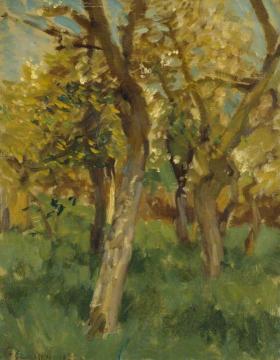 Study of Blossoming Trees in an Orchard Artwork by Sir George Clausen