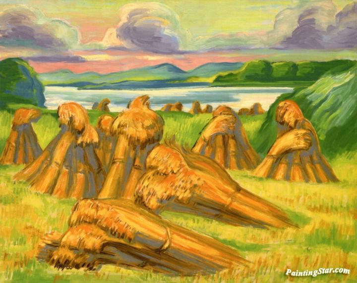 Fallen Sheaves of Grain Artwork by Hermann Max Pechstein