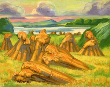 Fallen Sheaves of Grain Artwork by Hermann Max Pechstein